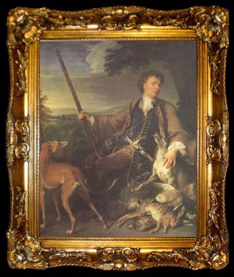 framed  Francois Desportes Portrait of the Artist in Hunting Dress (mk05), ta009-2
